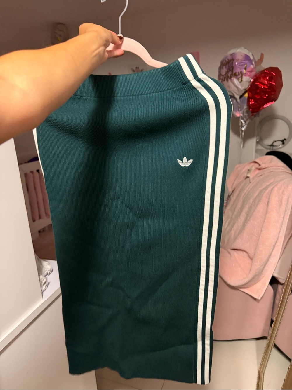 adidas Originals Teal Ribbed Midi Skirt with White Side Stripes - Picture 7 of 8